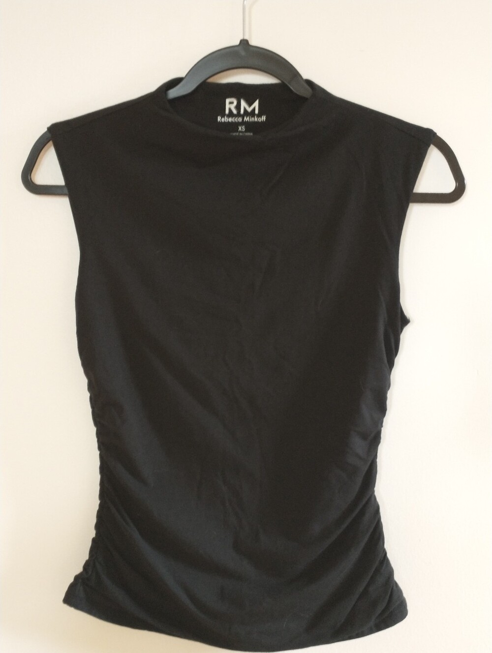 Rebecca Minkoff Black Sleeveless Ruched Mockneck Knit Top XS